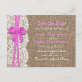 Die rustikale rosa Bow-Kollektion Save the Date Ankündigungspostkarte