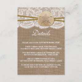 Die rustikale Sand Dollar Beach Hochzeitskollektio Begleitkarte