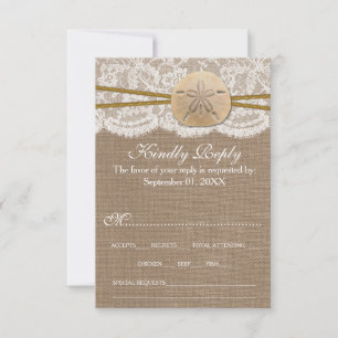 Die rustikale Sand Dollar Beach Hochzeitskollektio RSVP Karte