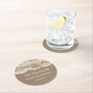 Die rustikale Sand Dollar Beach Hochzeitskollektio Runder Pappuntersetzer