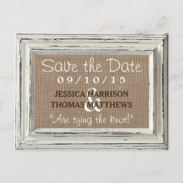 Die rustikale White Frame & Burlap Wedding Collect Ankündigungspostkarte