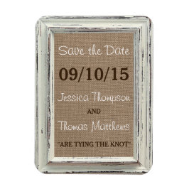 Die rustikale White Frame & Burlap Wedding Collect Magnet
