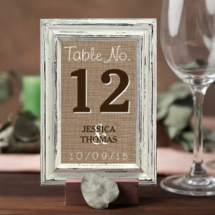 Die rustikale White Frame & Burlap Wedding Collect Tischnummer
