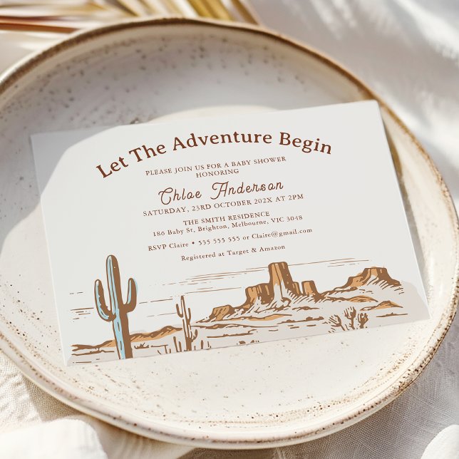 Die Rustikale Wüste Ließ die Adventure Begin Baby  Einladung (let the Adventure Begin baby Shower Invitation, Western Desert Wilderness Baby Shower Invite Boy)