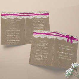 Die rustikalen rosa Bow-Hochzeitsprogramme