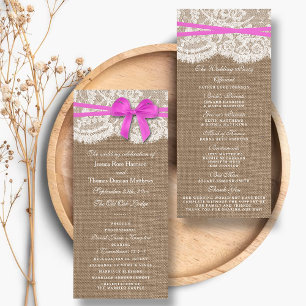 Die rustikalen rosa Bow-Hochzeitsprogramme Programm