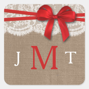 Die rustikalen Siegel der Red Bow Wedding Collecti Quadratischer Aufkleber