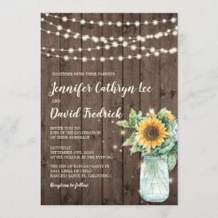Die rustikalen Wedding Sonnenblume-Schnur-Lichter Einladung