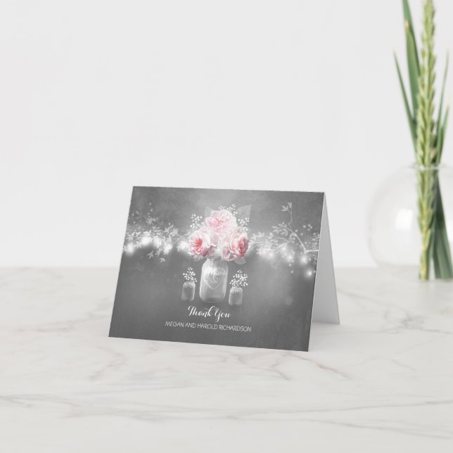 Die rustikalen Wedding Weckglas-Schnur-Lichter Dankeskarte (Vorderseite)