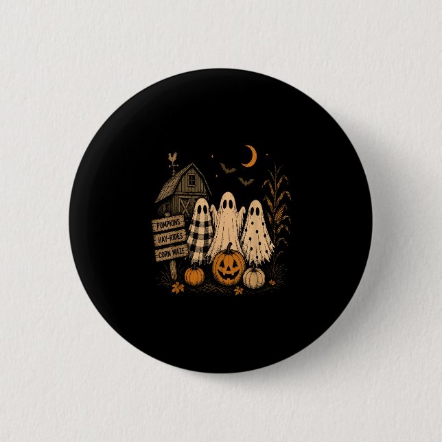 Die Saison Geist Trio Kürbisfeld Farmhaus Button (Vorderseite)