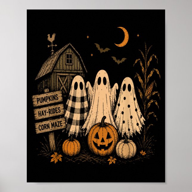 Die Saison Geist Trio Kürbisfeld Farmhaus Poster (Vorne)
