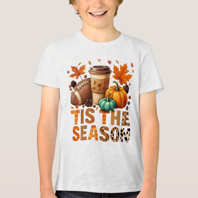 Die Saison Herbstzeit mit Football und Kaffee Tri-Blend Shirt (Vorderseite)
