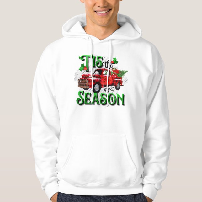 Die Saison Red Kariert Retro LKW Weihnachten Hoodie (Vorderseite)