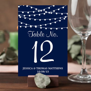 Die Saitenleuchten an der Blue Wedding Collection Tischnummer