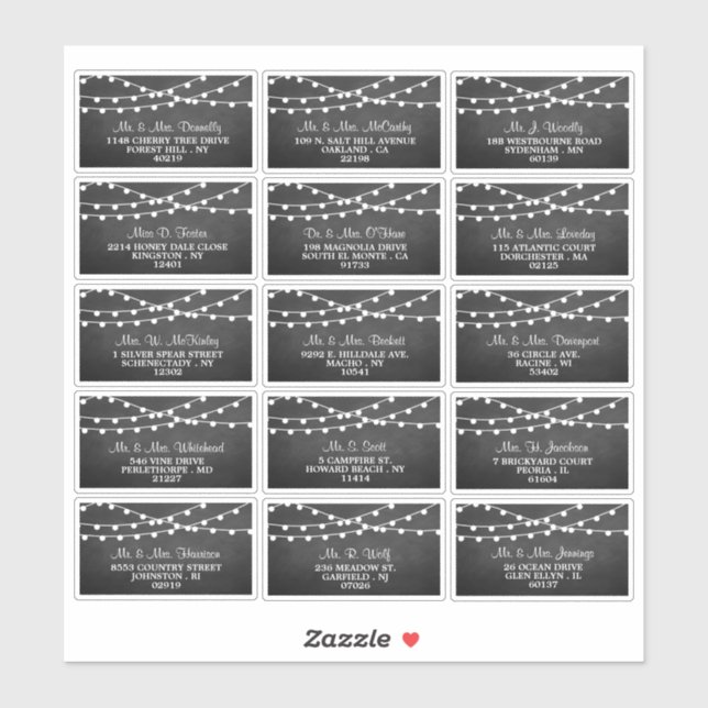 Die Saitenleuchten auf der Chalkboard-Hochzeitssam Aufkleber (Blatt)