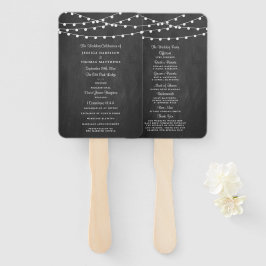 Die Saitenleuchten auf der Chalkboard-Hochzeitssam Fächer