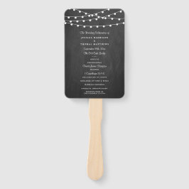 Die Saitenleuchten auf der Chalkboard-Hochzeitssam Fächer