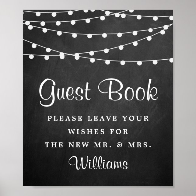 Die Saitenleuchten auf der Chalkboard-Hochzeitssam Poster (Vorne)