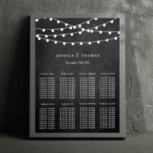 Die Saitenleuchten auf der Chalkboard-Hochzeitssam Poster