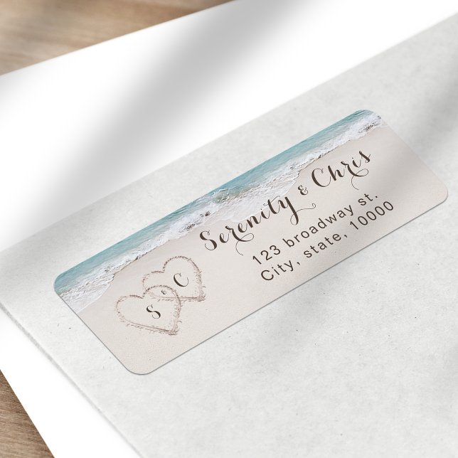 Die sanfte Rücksendeadresse (Hearts in the sand beach return address label)