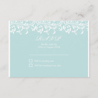 Die Sarah Jane hellblau-weiße Hochzeit RSVP Karte