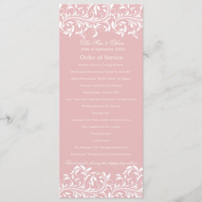 Die Sarah Jane Pink & White Order of Service Programm (Vorderseite)