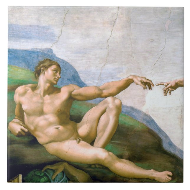 Die Schaffung von Adam (Detail), Michelangelo Fliese (Vorderseite)