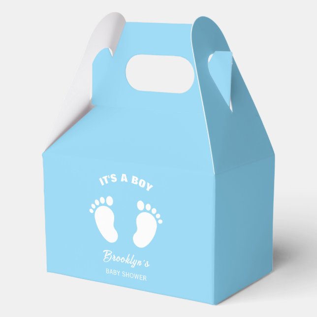 Die schicke Babydusche ist blau und weiß. Geschenkschachtel (Vorderseite)