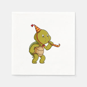 die Schildkröte, die den Geburtstag feiert und blä Serviette