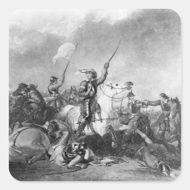 Die Schlacht von Marston Moor, 2. Juli 1644 Quadratischer Aufkleber (Vorderseite)