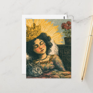 Die schlafende Königin und ihre Katze Postkarte