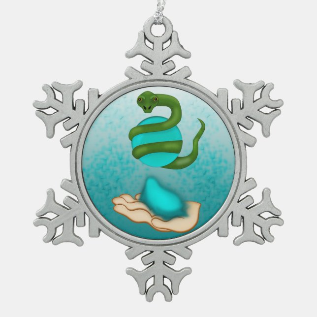 Die Schlange Schneeflocken Zinn-Ornament (Vorderseite)
