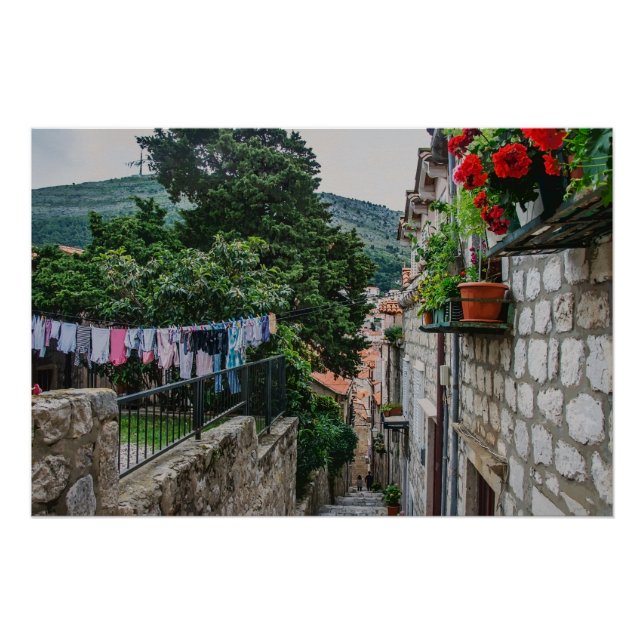 Die schmale Steinstraße in Dubrovnik Poster (Vorderseite)