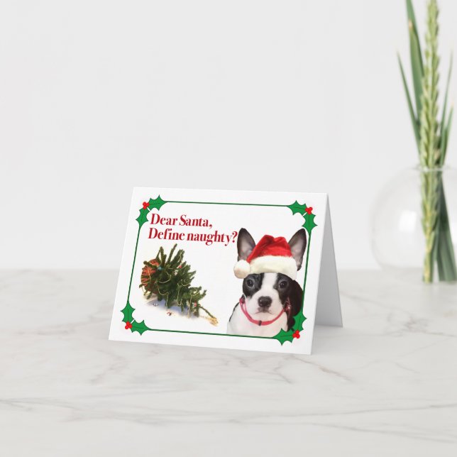 Die schmutzige Boston Terrier Holiday Card Feiertagskarte (Vorderseite)
