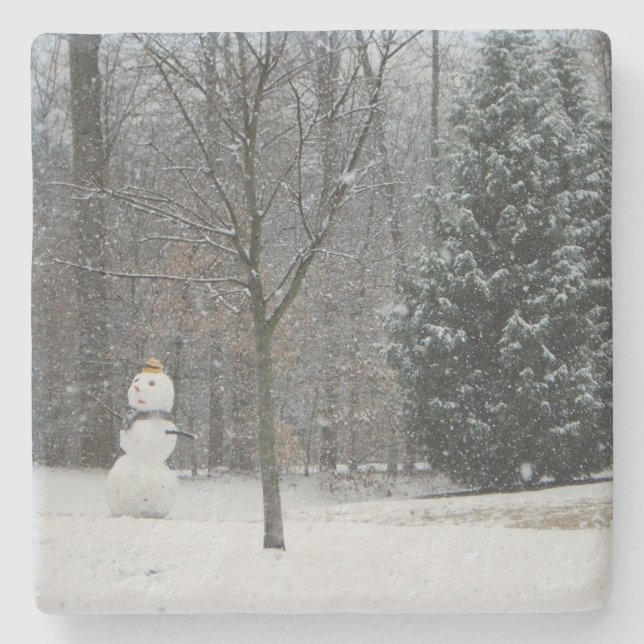 Die Schneemann-Winterszene des Nachbarn Steinuntersetzer (Vorderseite)