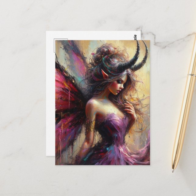 Die schöne Fee in Lila mit Hörnern  Postkarte (Vorderseite/Rückseite Beispiel)