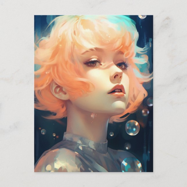 Die schöne Frau und die Blasen Postkarte (Vorderseite)