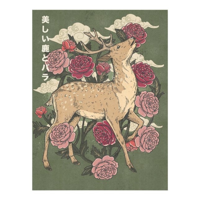 Die schöne Hirsch und Rosen Fotodruck (Vorne)
