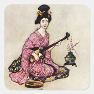 „Die schöne Tänzerin von Yedo“ von Warwick Goble Quadratischer Aufkleber