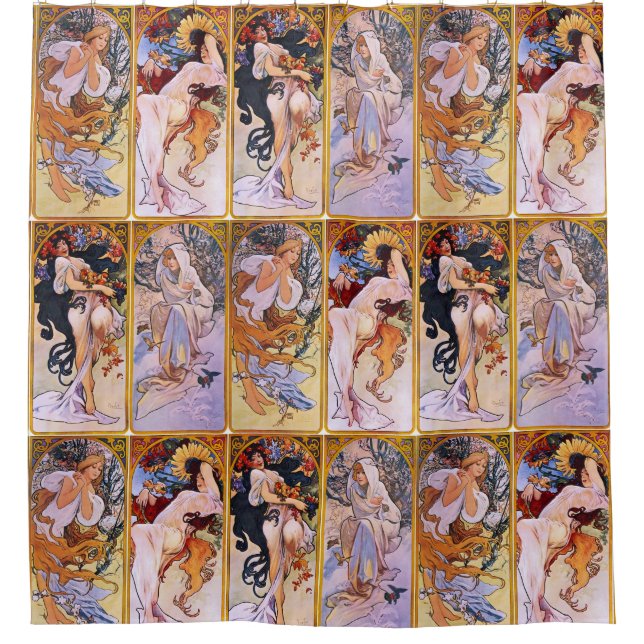 Die schönen Frauen von Mucha Duschvorhang (Vorderseite)