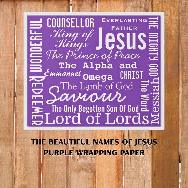 Die schönen Namen Jesu Lila Geschenkpapier (Jesus Names Purple Wrapping Paper)