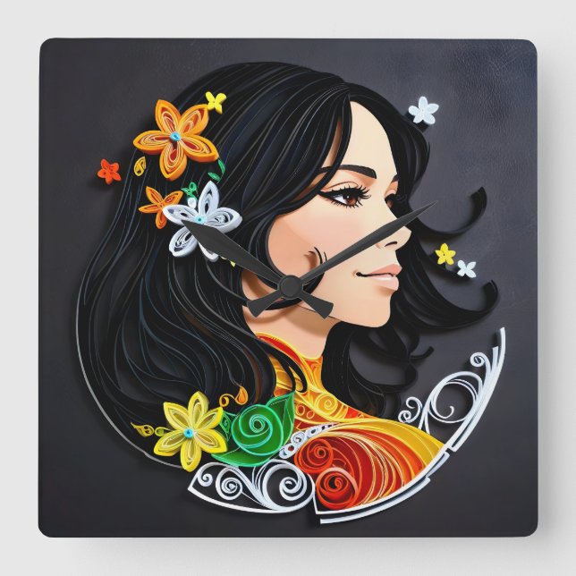 Die Schönheit einer Frau. Quadratische Wanduhr (Vorderseite)