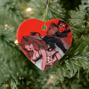 Die Schönheit und der Krampus Vintage Weihnachten Keramik Ornament
