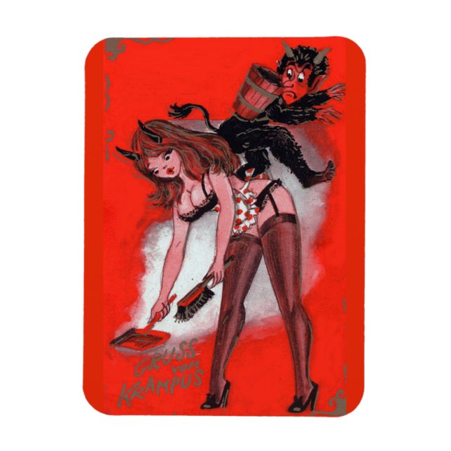 Die Schönheit und der Krampus Vintage Weihnachten Magnet (Vertikal)