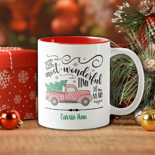 Die schönste Zeit des Jahres Red Truck Weihnachten Zweifarbige Tasse