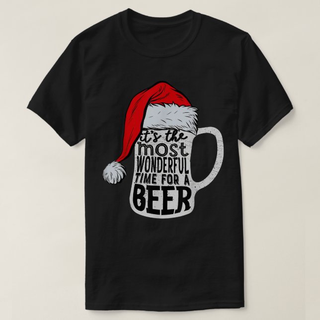 Die schönste Zeit für eine Bier-Weihnachtsmannmütz T-Shirt (Design vorne)