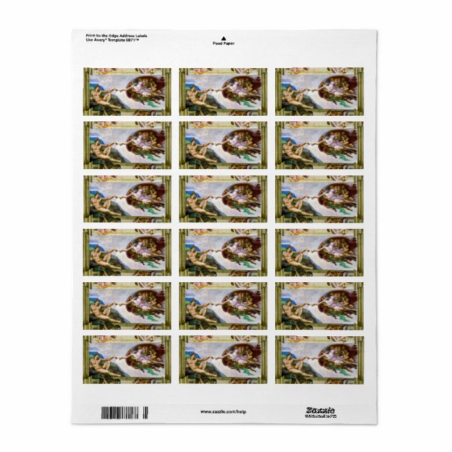 Die Schöpfung Adams durch Michelangelo Adressaufkleber (Vorne)