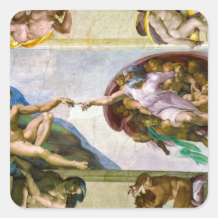 Die Schöpfung Adams durch Michelangelo Quadratischer Aufkleber