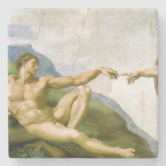 Die Schöpfung Adams durch Michelangelo Steinuntersetzer (Vorderseite)