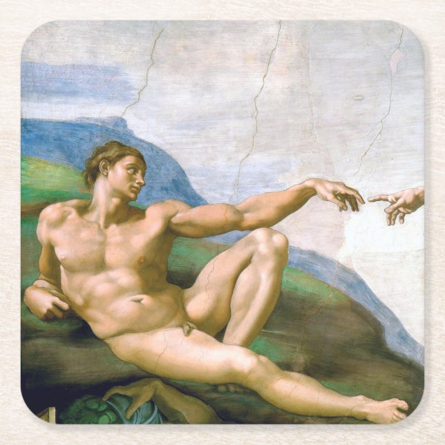 Die Schöpfung von Adam, Michelangelo, 1508-1512 Rechteckiger Pappuntersetzer (Vorderseite)